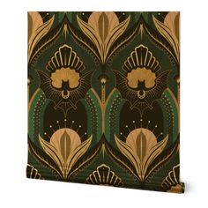 an art deco wallpaper design in green and gold