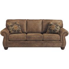 a brown couch with two pillows on it