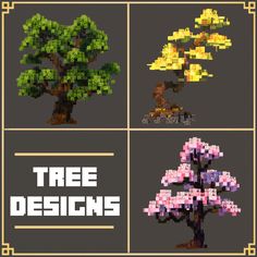 four different types of trees with the words tree designs