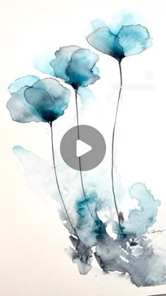 watercolor painting with blue flowers on white paper