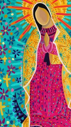 an image of the virgin mary in bright colors