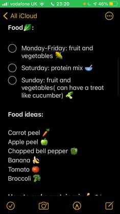 an image of food list on the phone