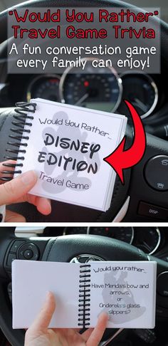 the inside of a car with a note attached to it that says, would you rather travel game trivia?