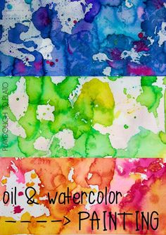 oil and watercolor painting with the words oil and watercolor on it in different colors