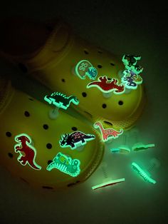 Jibits For Crocs, Best Croc Accessories, Black Crocs Charms Aesthetic, Crocs Charms, Crocs Charm Glow In Dark, Goth Croc Charms, Gothic Croc Charms, Cool Crocs, Flourescent Light