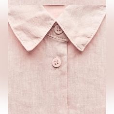 Zara Woman Collection Shirt Made Of 100% Linen. Lapel Collar And Long Sleeves With Buttoned Cuffs. Asymmetric Hem With Side Vents. Front Button Closure In Color: Pastel Pink. Condition: Like New. Unworn However Missing Tag. Fit: Loose And Airy. Size: Xl. Last Picture Of Blouse In White Is Shown For Reference Only - For Fit, Look And Feel. Plain Collared Blouse For Spring, Trendy Collared Zara Blouse, Zara Casual Collared Blouse, Casual Collared Zara Blouse, Solid Color Blouse With Spread Collar For Spring, Zara Summer Tops With Spread Collar, Trendy Linen Blouse For Workwear, Feminine Summer Blouse With Spread Collar, Pink Casual Collar Tops For Spring