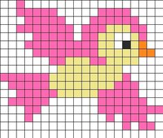 a cross stitch pattern with pink and yellow squares