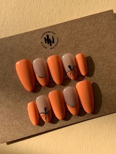 Follow me on instagram to get 10% off 💕 @heynayls When visit, send me dm that you are from Etsy and I will send you rabat code 🥰 INCLUDES:  ✔️set of 10 nails  ✔️file ✔️cuticle pusher ✔️nails glue  ✔️dust-free cotton pads How can you choose size: Sizes are standard, if you have small hands and nails, order size XS or S, if bigger, try with M or L 🥰 If you are not sure, better take bigger size than smaller, because you can always custom them using file! But if you are worried about choosing wrong size, you can choose option CUSTOM SIZE, and send me in note your exact measurement, and I will fit special set for you!  PS. Don't worry about the prize, will be still the same 😏 XS: 14,11,12,10,8 S: 15,12,13,11,8 M: 16,12,13,11,9 L: 16,13,14,12,10 How you can measure nails: Just use measuring Pumpkin Nails Coffin, Fall Nails For Teachers, Autumn Nails Acrylic Coffin Long, Super Cute Fall Nails, Acrylic Nail Designs Fall Colors, White Nails With Pumpkin Design, Nails For Burnt Orange Dress, Easy Fall Nails Designs, Halloween Nails On Natural Nails