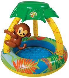 an inflatable pool with a monkey on it