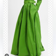 Maxi Long Green Taffeta Skirt. Detail Of Pockets On The Sides And Zipper Closure On The Side. Adjustable Belt Detail. 44” From Top To Bottom 15” Across At Top Of Waist Worn Once - A Couple Pictured Stains Spring Fitted Taffeta Skirt, Elegant Evening Maxi Skirt With Folds, Elegant Folded Maxi Skirt For Evening, Elegant Green A-line Maxi Skirt, Evening Taffeta Skirt, Elegant Voluminous Maxi Skirt With Folds, Fitted Maxi Skirt With Folds For Evening, Spring Evening Taffeta Skirt, Fitted Taffeta Skirt For Evening