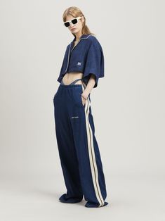 Chambray Track Pants on Sale - Palm Angels® Official Sporty Spring Weekend Bottoms, Sporty Spring Weekend Wear Bottoms, Sporty Spring Bottoms For Weekend Wear, Relaxed Fit Sportswear Pants For Spring, Palm Angels Outfit, Angels Outfit, Angels Logo, Tracksuit Pants, Swimwear Shorts