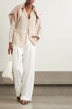 Loro Piana's 'Kara' shirt will transcend seasons, looking great with jeans or tailored pants. It's cut from silk patterned with stripes and embroidered with cursive initials. Summer Lookbook, Classy Work Outfits, Stripe Silk, Loro Piana, Tailored Pants, Fall Shopping, Silk Shirt, Black Silk, Jeans Dress