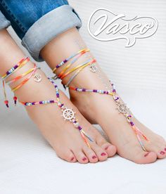 Foot jewelry perfect for the summer. One size fits all.They can be worn barefoot or with shoes. For any barefoot activity like sunbathing, belly dancing, yoga, pilates, hippie wedding, beach wedding...  100% cotton yarn. Care: hand wash - lay flat to dry. Ready for shipping!!! Please convo me if you have any special requests for a different color. Designed and hand crafted with Love by VascoDesign Adjustable Summer Anklets For Gift, Adjustable Summer Anklets As A Gift, Adjustable Anklets For Summer Gift, Summer Beach Barefoot Sandals With Ankle Wrap, Beachy Anklets For Summer Festivals, Summer Vacation Ankle Wrap Anklets, Summer Festival Beachy Anklets, Beachy Summer Festival Anklets, Adjustable Toe Ring Barefoot Sandals For Summer