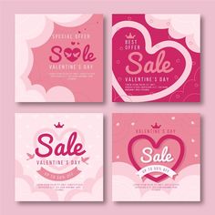 four valentine's day sale cards with hearts