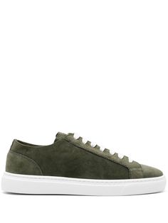 dark green calf suede tonal stitching chain-link detailing round toe front lace-up fastening contrasting laces logo-debossed tongue flat rubber sole branded leather insole suede lining Green Suede Shoes, Sneakers Green, Green Sneakers, Green Suede, Suede Sneakers, Suede Shoes, The List, Chain Link, Top Sneakers