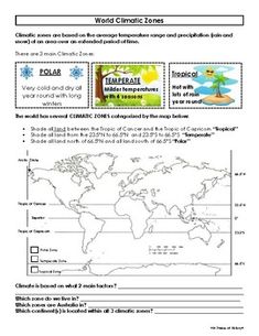 the world map worksheet for students to learn about climate and how they use it