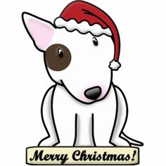 a white dog with a santa hat on it's head and merry christmas sign