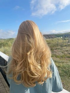 #hair Strawberry Blonde Blowout, Strawberry Blonde Aesthetic, Long Golden Blonde Hair, Sasha Core, Warm Dark Blonde, Butter Blonde Hair, Cute Blonde Hair, Pelo Cafe, Perfect Blonde Hair