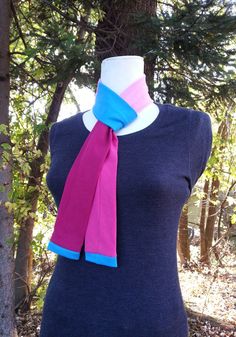 Pink and Blue Skinny Scarf / Recycled T Shirt by aRecurringDream Long Tail, Extra Long, Recycling, Men Sweater