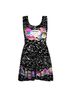 composition crush dress - Trash Queen Black All Over Print Dress For Spring, Black Spring Dress With All Over Print, Black Dresses With All Over Print For Spring, Black All-over Print Summer Dress, Black Summer Dress With All Over Print, Stretch Dresses With All Over Print For Summer, Crop Top Set, Polyester Spandex Fabric, Full Circle Skirts