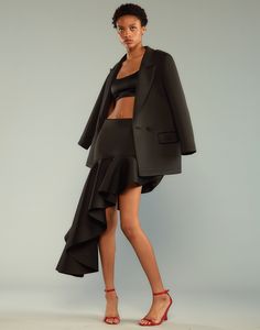 Asymmetrical Bonded Skirt Gator Boots, Gucci Suit, Pick Stitch, Asymmetric Skirt, Exposed Zipper, Personal Project, Cynthia Rowley, Black Bottoms, Asymmetrical Hem