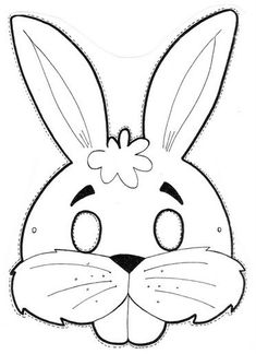 an easter bunny mask with eyes and ears, drawn in black ink on a white background