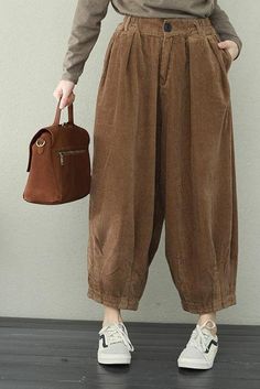 Fabric:                      Fabric has no stretchSeason:                    Spring .FallType:                         PantsColor:                       Coffee .GreenPants Length:          Ankle lengthStyle:      &n Baggy Brown Straight Leg Pants, Brown Winter Bottoms With Pockets, Winter Brown Bottoms With Pockets, Baggy Brown Pants For Fall, Brown Wide Leg Pants With Pockets For Winter, Casual Corduroy Wide Leg Pants For Work, Casual Corduroy Wide Leg Work Pants, Brown Cotton Wide Leg Pants With Pockets, Baggy Brown Long Pants