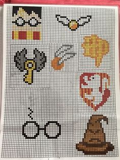 a cross stitch pattern with many different things on it