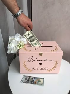 Personalised Quinceañera Pink Card Box Boho Post Box Money - Etsy Quince Envelope Boxes, Bottle Decoration Ideas Quinceanera, Money Box Ideas Quinceanera Diy, Quince Gift Box Ideas, Quinceanera Reception Decorations, Quince Box Card Holders, Gift Card Box Ideas For Quinceanera, Quince Box For Money, Quince Money Box Ideas Pink