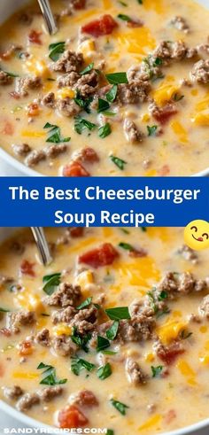 the best cheeseburger soup recipe is made with ground beef, sausage and tomatoes