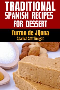 the cover of traditional spanish recipes for dessert, with different types of food on it