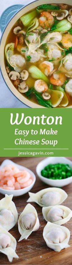 wonton soup with shrimp, celery and green beans