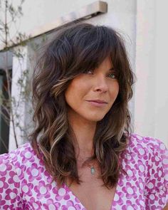 Curly Medium Shag Hairstyles, Should Length Shag Hair, Soft Shoulder Length Shag, 60s Shag Hair, Gentle Shag Haircut, Updated Shag Haircut, Shag Hairstyle With Curtain Bangs, Mid Length Shag With Curtain Bangs, Thick Shaggy Bangs