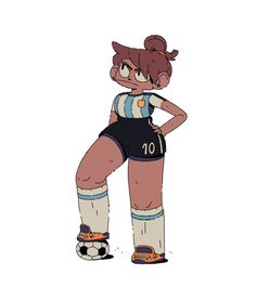 a cartoon girl in soccer gear is standing with her hands on her hips