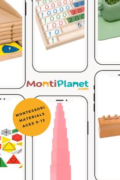 four different types of montessori materials are shown