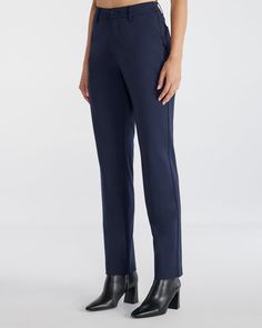 The Women's Everyday Straight-Leg Pant lives up to its name, offering comfort and versatility for daily wear. With 4-way stretch, a sleek hand feel, and a straight-leg fit that sits at your natural waist, these pants can be dressed up for a big event or kept casual for weekend errands. Comfort Stretch Dress Pants For Workwear, Comfort Stretch Straight Dress Pants For Work, Versatile Straight Leg Pants With Comfort Stretch, Stretch Pants With Welt Pockets And Straight Hem, Stretch Pants With Straight Hem, Straight Leg Work Pants With 4-way Stretch, Straight Leg Elastane Dress Pants For Business Casual, Straight Leg Dress Pants With 4-way Stretch For Work, Stretch Dress Pants For Work With Straight Hem