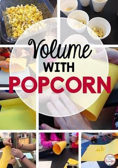 a collage of pictures showing how to make popcorn with the words, volumee with popcorn