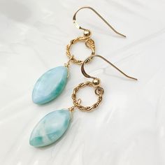 Elegant and easy addition to your wardrobe, marquee drop Larimar suspended from twisted loop. 1.5” Chocolate Jewelry, Drop Jewelry, Classic Earrings, Moonstone Earrings, Tear Drop, Gold Vermeil, Sterling Silver Jewelry, Diy Jewelry, My Jewellery