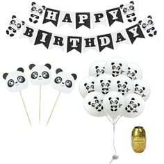 panda party supplies including balloons and streamers