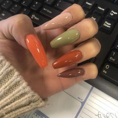 #Autumn #Colors #AutumnStyle #Fashion #İnspo Fall Nail Designs Mustard Yellow, Casual Drinks Outfit Night Fall, Fall Long Nails Acrylic, Autumn Coffin Nail Ideas, Funky Natural Nails, Fall Acrylic Nail Ideas Autumn, Novemember Nails, Fall Long Nails, Harvest Nails