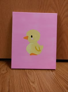 a painting of a yellow duck on a pink background