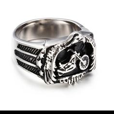 Sturdy, Seems To Be Durable. B109 Black Stainless Steel Rings For Streetwear, Silver Biker Jewelry For Streetwear, Black Biker Style Ring As Gift, Silver Stainless Steel Biker Jewelry, Silver Stainless Steel Jewelry For Biker Events, Black Biker Rings For Biker Events, Rings Of Saturn, Mens Rings Fashion, Men's Jewelry Rings