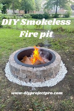 an outdoor fire pit with gravel around it and the words diy smokeless fire pit