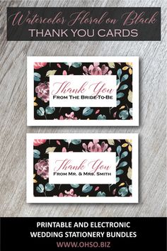 two thank cards with flowers on them and the words, thank you cards from the bride to