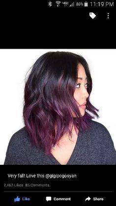 Vivid Lowlights, How To Bayalage Hair, Dark Purple Hair Color, Black Hair Ombre, Purple Balayage, Hair Color Plum, Plum Hair