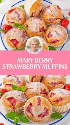 Mary Berry Strawberry Muffins Strawberry Muffin, Recipes Muffins, British Baking Show Recipes, Strawberry Muffin Recipes, Dates Ideas, Chefs Recipes, English Muffin Recipes, Mary Berry Recipe, Ideas Cocina