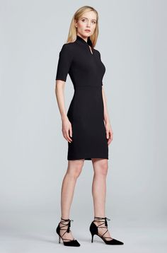 The Half Sleeve version of our best selling and most flattering Evelyn Work Dress. Chic, classic and perfect for a big meeting or client presentation. Elevate your stylish work from home wardrobe. Made with care in NYC. Black Dress Work Outfit, Black Dress Work, Dress Work Outfit, Power Dress, Italian Dress, Dress Work, Professional Wardrobe, Standing Collar, Zip Dress