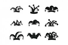 black and white crown icons set