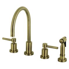 two handles faucet with side sprayer in brushed brass