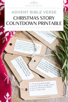 christmas story printable tags with the words,'advent bible verse'on them